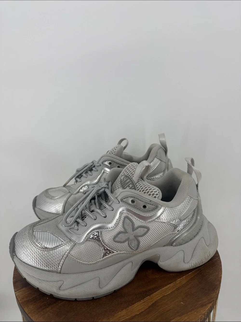 SMFK WAVE Retro Silver Metallic Sneakers EU 39 Y2K Cyber Chunky Futuristic